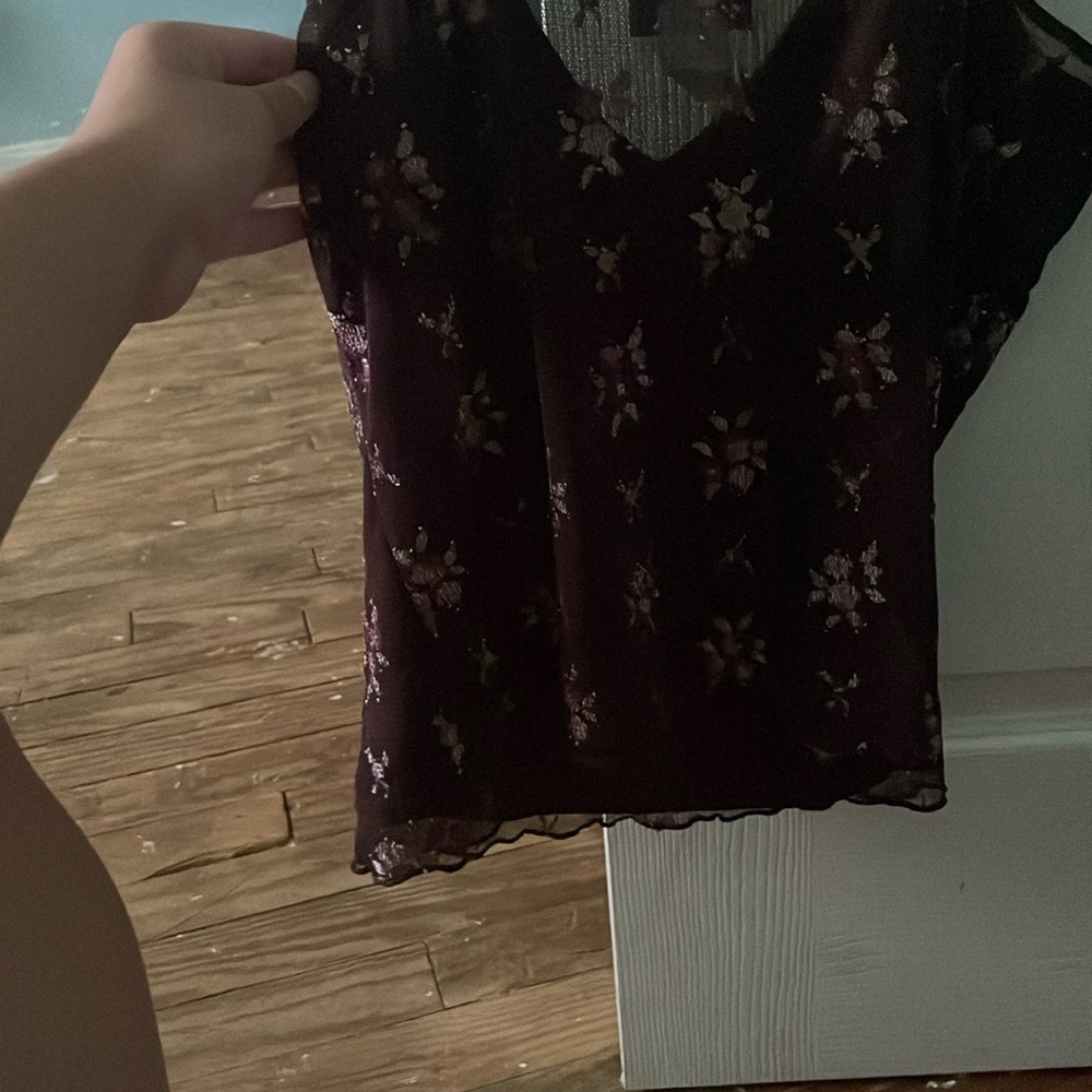 Simplee Apparel Floral Sheer Dark Top